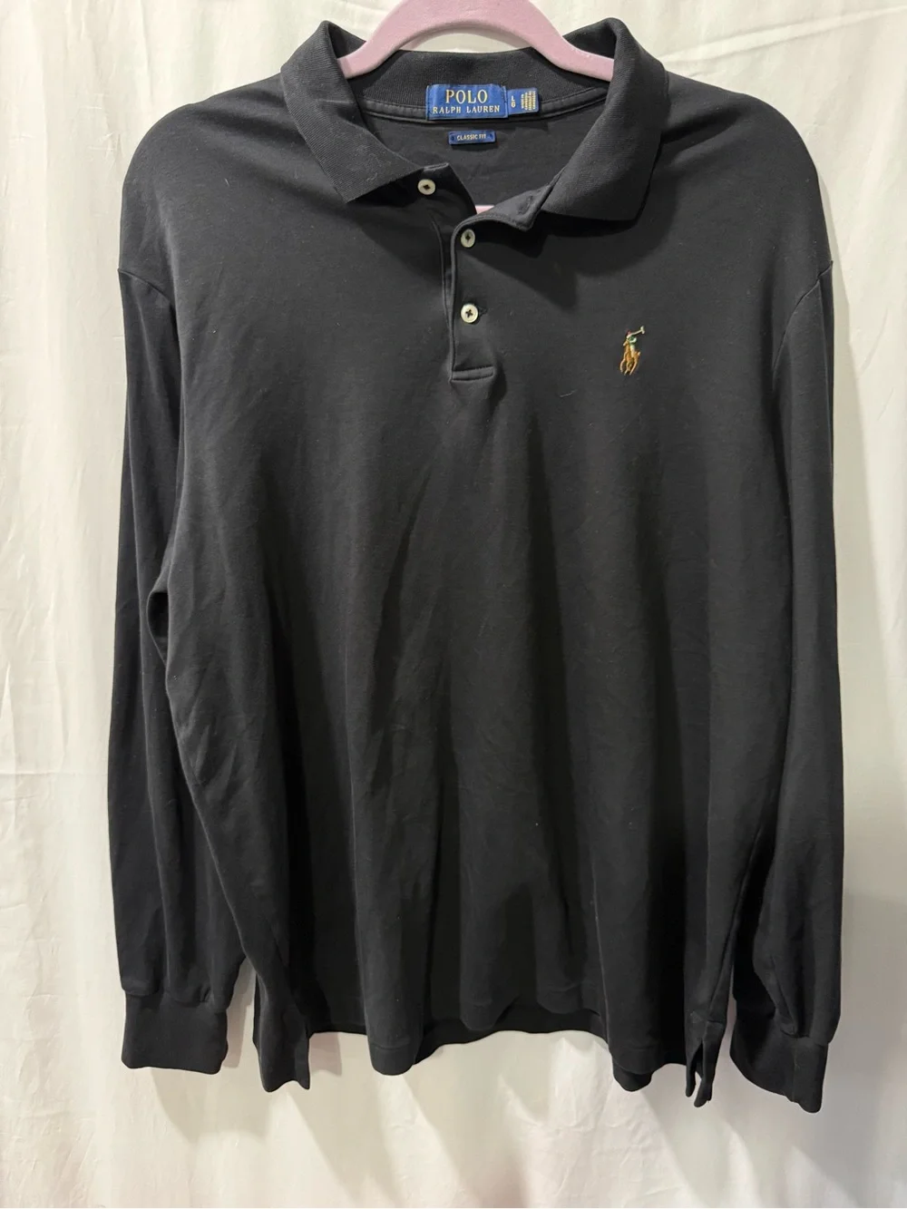 Ralph Lauren Long-Sleeve Polo Shirt in Black with Embroidered Pony